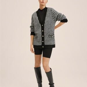Black and white houndstooth cardigan sweater